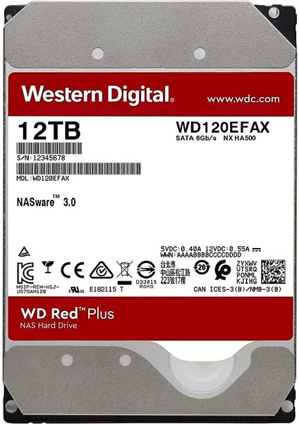Western Digital Red 12 Tb 3,5 Inç Nas Dahili Sabit Sürücü - 5400 Rpm - WD120EFAX