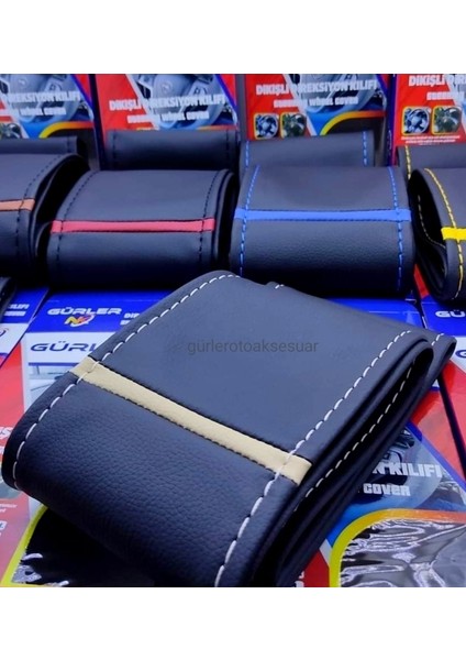 Tofaş Şahin Doğan Soft Bej Yüzüklü Dikmeli Direksiyon Kılıfı