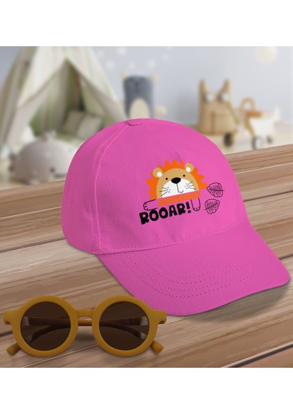 Kids Roar Tasarımlı Pembe Cotton Çocuk Şapkası ve Sarı Çocuk Güneş Gözlüğü Hediye Seti