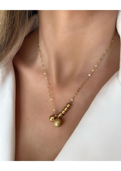 Top Uçlu Çelik Kolye Gold Renk 45 cm