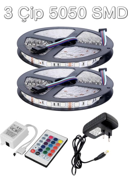 Evim Led Şerit LED Rgb 3 Çip 10 Metre 5050 Smd Tak Çalıştır Rgb LED Iç Mekan Slikonsuz