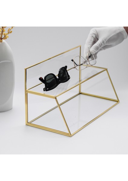 30x17x15 cm Pirinç Cam Takı Aksesuar Makyaj Raflı Kalemlik Düzenleyici Organizer El Crea Designs