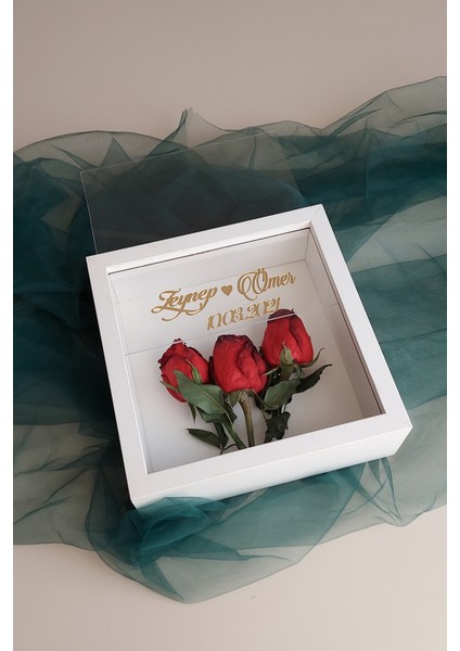 25 x 25 cm 7 cm Derin Beyaz Gül Kutusu Anı Çerçevesi! Üsten Açılır Pleksi Cam Yeni Model