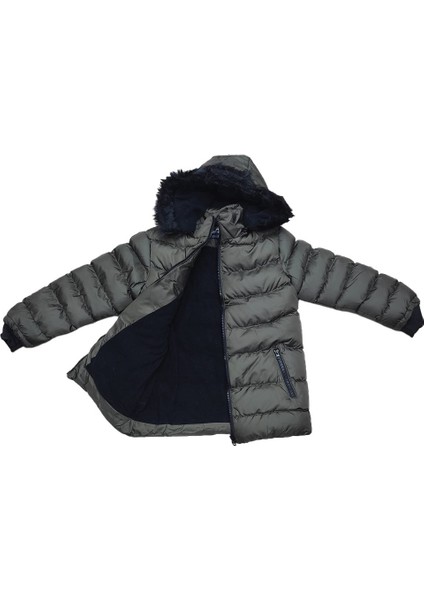 Erkek Çocuk Şerit Detaylı Fermuar Cepli Tüylü Kapüşonlu Şişme Mont Kaban 4001 modelleri