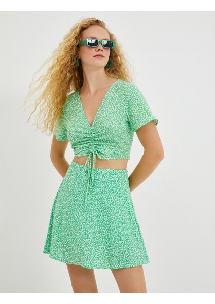 Crop Bluz V Yaka Büzgülü fiyatları