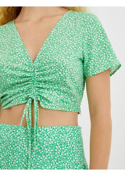 Crop Bluz V Yaka Büzgülü indirimleri