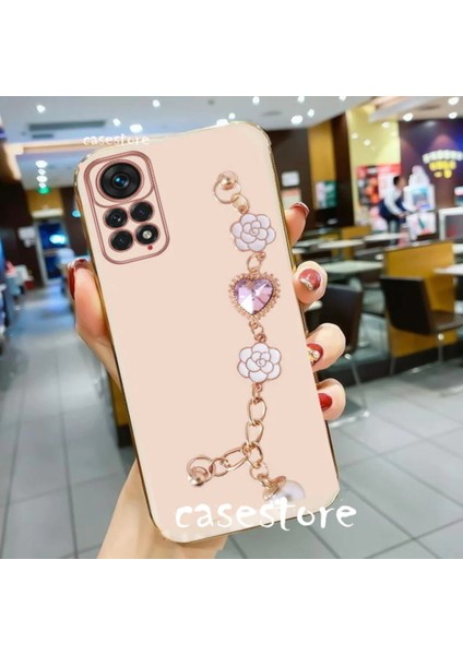Xiaomi Redmi Note 11 Pro 4.5g Kılıf Kamera Korumalı Parlak Gold Kenar Kristal Taşlı Arkası Bileklik Tutacaklı Silikon fiyatları