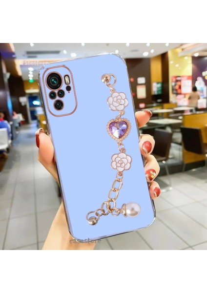 Xiaomi Redmi Note 10S Kılıf Kamera Korumalı Parlak Gold Kenar Kristal Taşlı Arkası Bileklikli Tutacaklı Silikon fiyatları