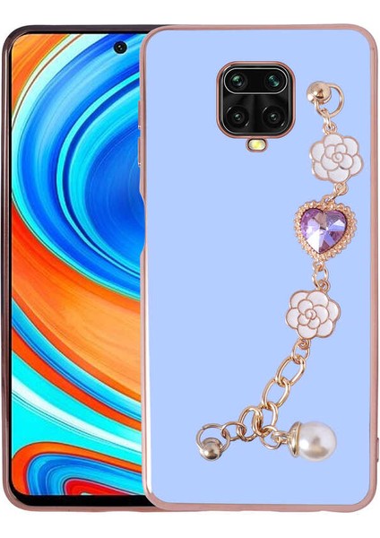 Xiaomi Redmi Note 9 Pro Kılıf Kamera Korumalı Parlak Gold Kenar Kristal Taşlı Arkası Bileklikli Tutacaklı Silikon