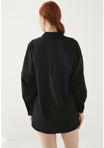 Kadın Siyah Oversize Uzun Basic Gömlek