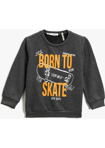 Sweatshirt Uzun Kollu Baskılı Bisiklet Yaka