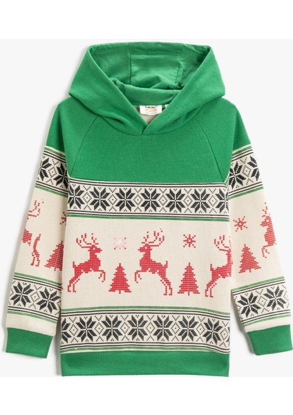 Kapüşonlu Sweatshirt Baskılı Dokuma Detaylı