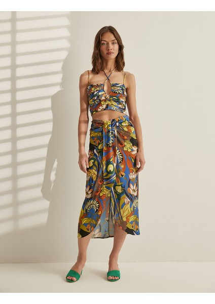 Melis Ağazat XKoton - Boyundan Bağlamalı Pencere Detaylı Desenli Atlet fiyatları