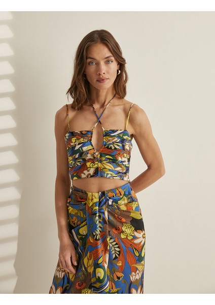 Melis Ağazat XKoton - Boyundan Bağlamalı Pencere Detaylı Desenli Atlet modelleri