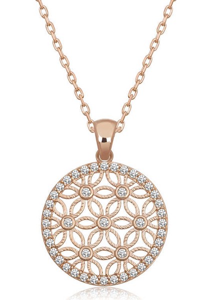 925 Ayar Gümüş Beyaz Taşlı Yaşam Çiçeği Kadın Gümüş Kolye