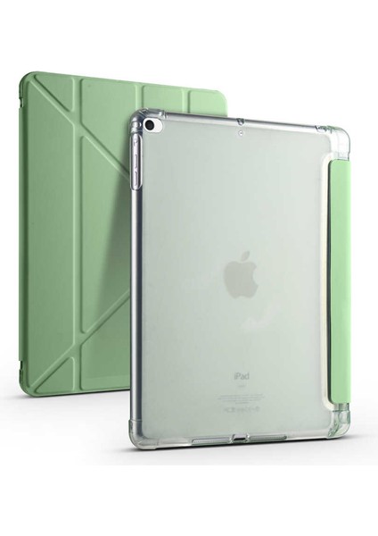 Apple iPad 9.7 2018 (6.nesil) Kılıf Tri Folding Kalem Bölmeli Standlı Yumuşak Silikon Kılıf