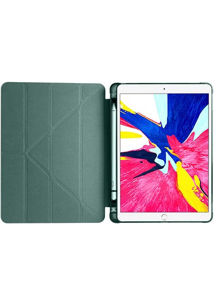 Apple iPad 10.2 (8.nesil) Kılıf Tri Folding Kalem Bölmeli Standlı Yumuşak Silikon Kılıf