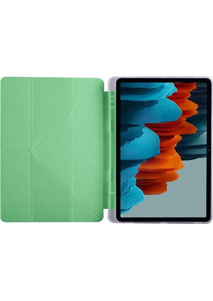 Galaxy Tab S7 Plus T970 Kılıf Tri Folding Kalem Bölmeli Standlı Yumuşak Silikon Kılıf