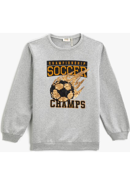 Baskılı Sweatshirt Uzun Kollu Bisiklet Yaka