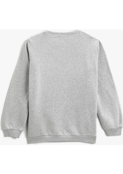 Baskılı Sweatshirt Uzun Kollu Bisiklet Yaka