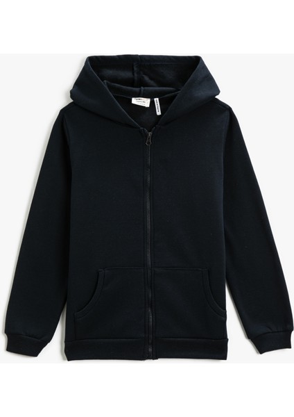 Fermuarlı Kapüşonlu Sweatshirt Cepli