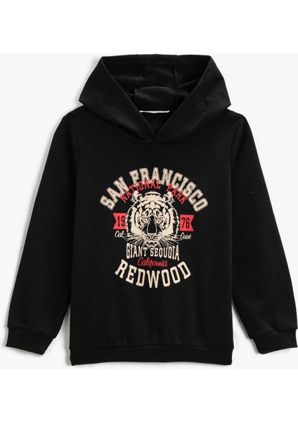 Baskılı Kapüşonlu Sweatshirt