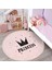 Pembe Zeminli Princess Yazılı Çocuk & Genç Odası Makinede Yıkanabilir Kaymaz Tabanlı Püsküllü Yuvarlak Çocuk Halısı 3