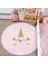 Pembe Zeminde Magic Unicorn Tasarımlı Çocuk & Genç Odası Makinede Yıkanabilir Kaymaz Tabanlı Püsküllü Yuvarlak Çocuk Halısı 1