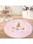 Pembe Zeminde Magic Unicorn Tasarımlı Çocuk & Genç Odası Makinede Yıkanabilir Kaymaz Tabanlı Püsküllü Yuvarlak Çocuk Halısı 3