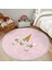 Pembe Zeminde Magic Unicorn Tasarımlı Çocuk & Genç Odası Makinede Yıkanabilir Kaymaz Tabanlı Püsküllü Yuvarlak Çocuk Halısı 5