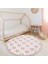 Pembe Zeminde Kedi Desenli Çocuk & Genç Odası Makinede Yıkanabilir Kaymaz Tabanlı Püsküllü Yuvarlak Çocuk Halısı 3