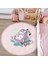 Pembe Zemin Tatil Temalı Unicorn Desenli Çocuk & Genç Odası Makinede Yıkanabilir Kaymaz Tabanlı Püsküllü Yuvarlak Çocuk Halısı 1