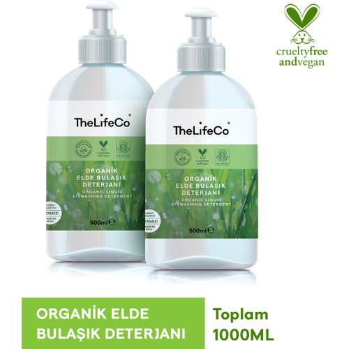 TheLifeCo Home Bitkisel, Organik Elde Bulaşık Deterjanı 2 x 500 ml (Vegan ve Hipoalerjenik. Hassas Ciltlere Özel)