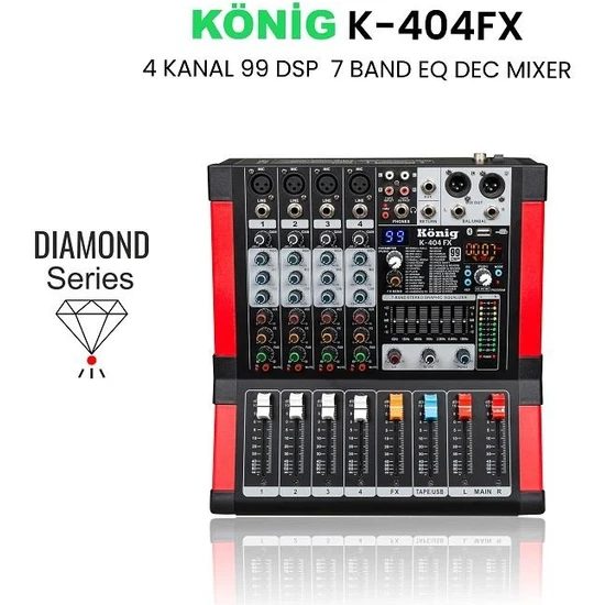 König K-404 Fx 4 Kanal 7 Band Equalizer Diamond Serisi Dec Mixer