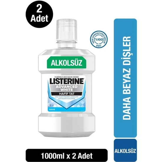 Listerine Advanced White Hafif Tat 1000 ml x2