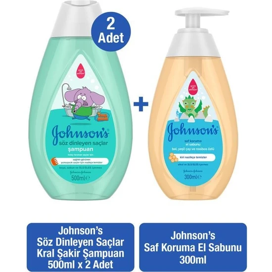 Johnson's Şampuan Kral Şakir Söz Dinleyen Şaçlar 500 Mlx2 + Saf Koruma Sıvı Sabun 300 ml