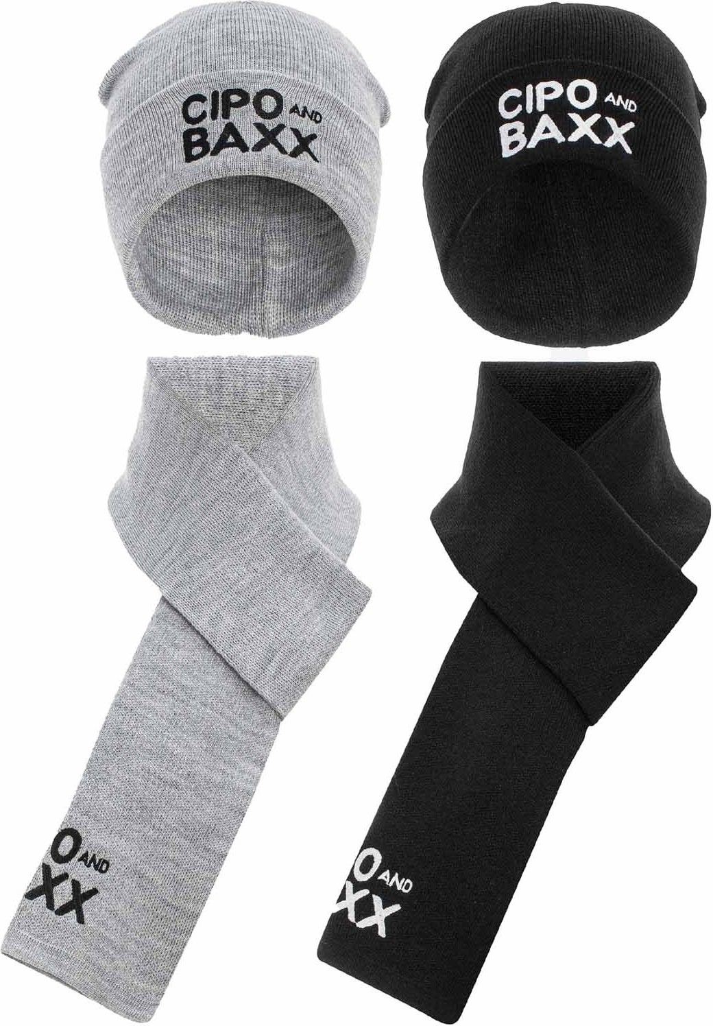 Cipo & Baxx CA134 Siyah Gri Ikili Atkı Bere Set