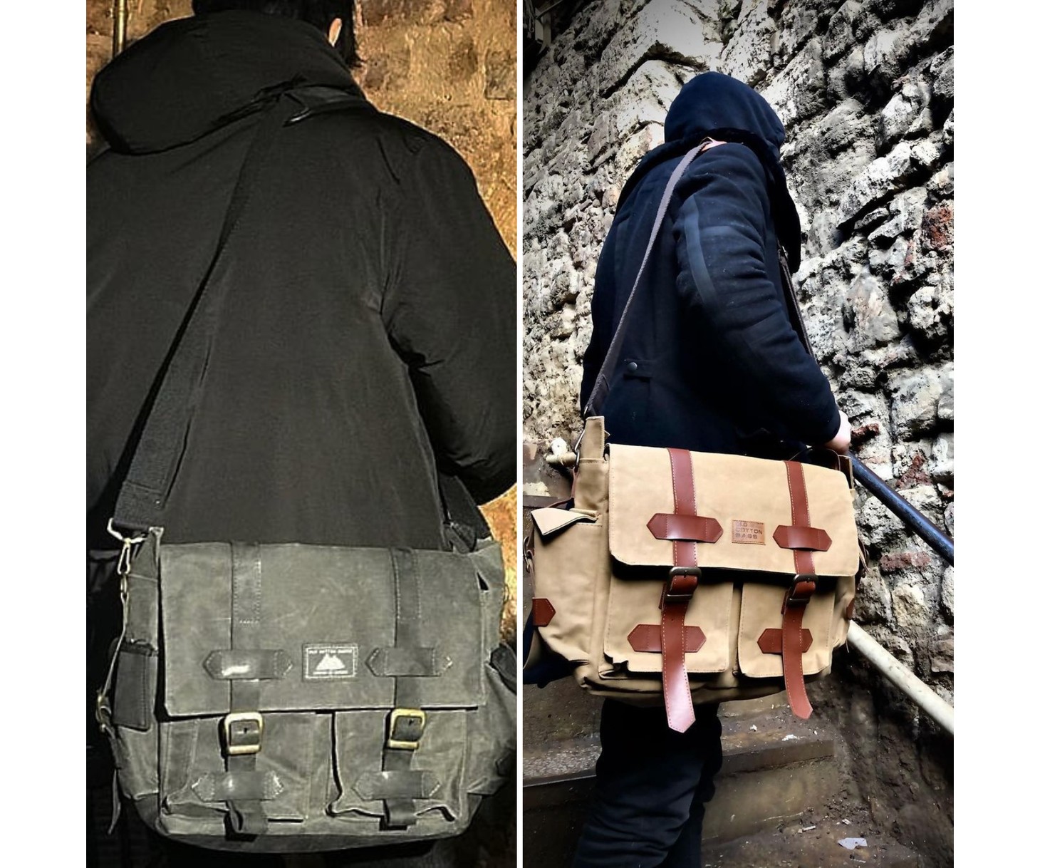 Old Cotton Cargo 7156 Kanvas Vintage Postacı Omuz Günlük Retro Boho Satchel Pamuk Kumaşlı Çanta görsel 6