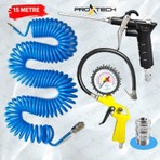 Proxtech 15 Mt Spiral Hava Hortumu ile Lastik Şişirme Kompresör Seti Hava Tabancası Recor