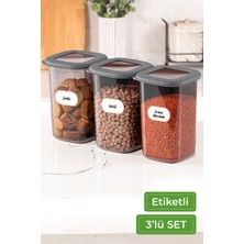 Vienev Etiketli Foly Kare Erzak Saklama Kabı 3'lü Set Orta Boy 1,2 Litre Antrasit