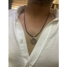 Takılingo 925 Ayar Gümüş Çift Başlı Selçuklu Kartalı Motifli Orijinal Deri Ipli Erkek Kolye