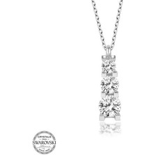 Gumush Swarovski Taşlı Gümüş Üçtaş Tektaş Bayan Kolye