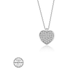 Gumush Swarovski Taşlı Gümüş Kalp Bayan Kolye