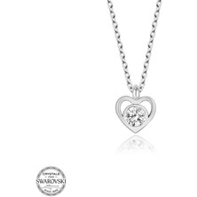 Gumush Swarovski Taşlı Gümüş Kalp Bayan Kolye