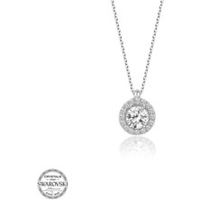 Gumush Swarovski Taşlı Gümüş Tektaş Bayan Kolye