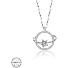 Gumush Swarovski Taşlı Gümüş Gezegen Bayan Kolye