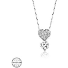 Gumush Swarovski Taşlı Gümüş Kalp Tektaş Bayan Kolye