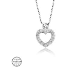 Gumush Swarovski Taşlı Gümüş Kalp Bayan Kolye