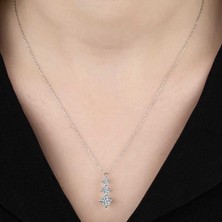 Gumush Swarovski Taşlı Gümüş Üçtaş Tektaş Bayan Kolye