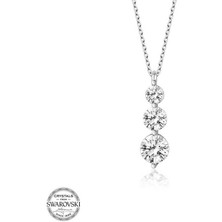 Gumush Swarovski Taşlı Gümüş Üçtaş Tektaş Bayan Kolye